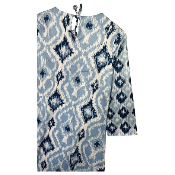 Gretchen Scott Dress Womens Small Blue White Ikat 3/4 Sleeve Shift Pockets - Picture 11 of 15